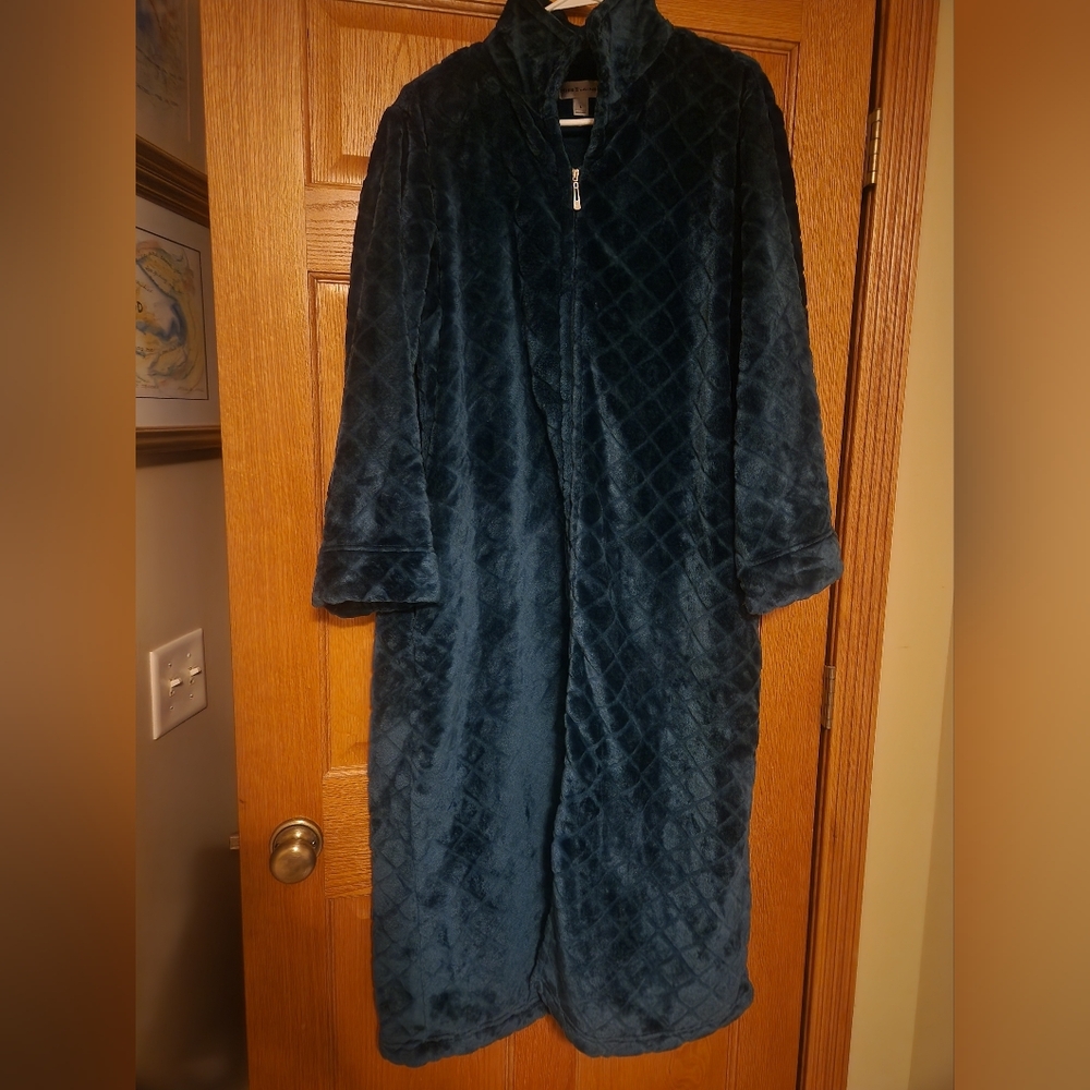 Women’s Quilted Plush Long Coat - Deep Teal